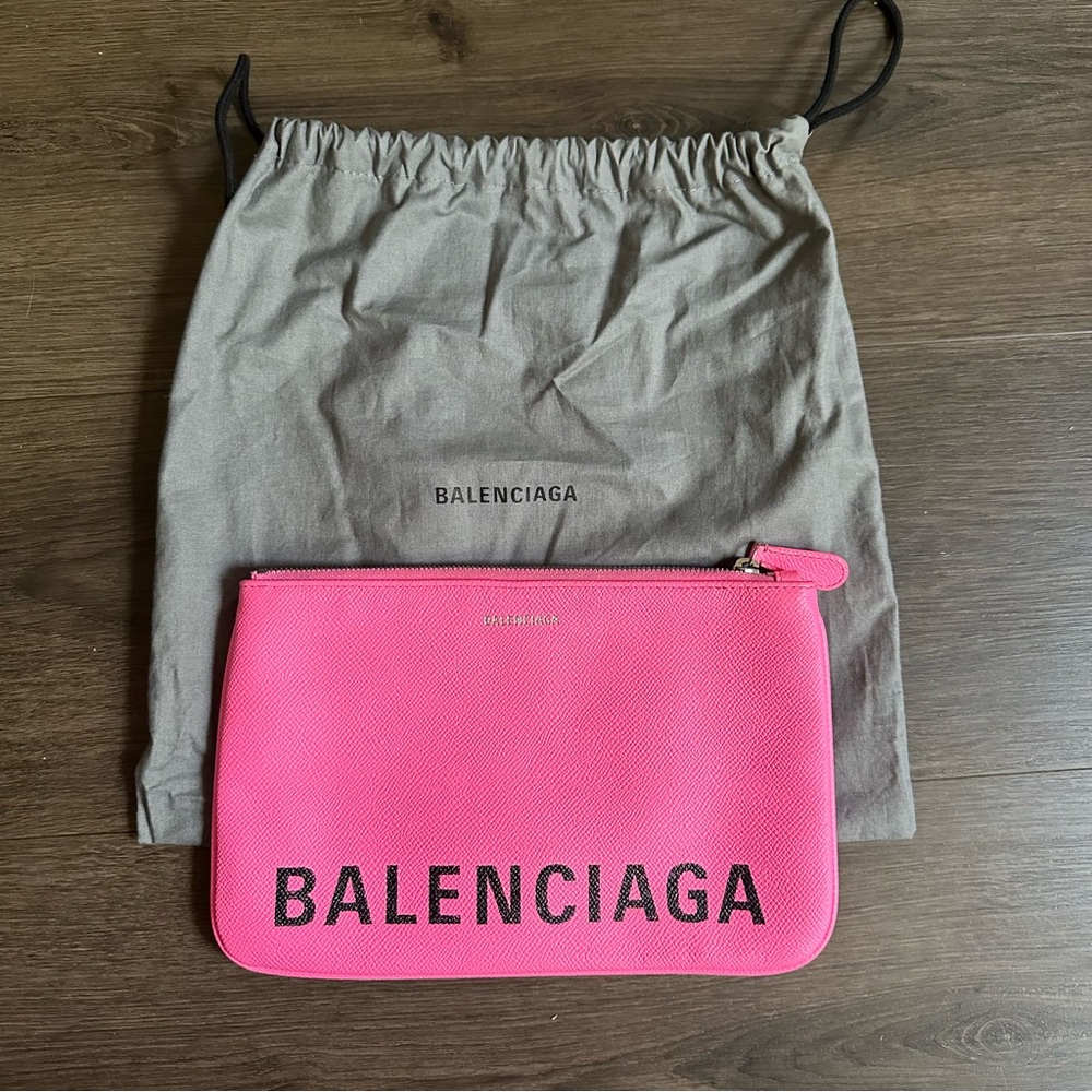 Balenciaga Pink Century Leather Ville Logo Pouch